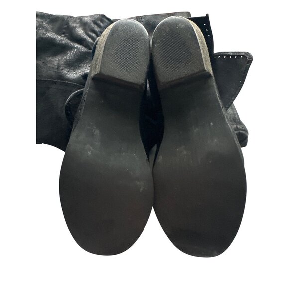Not Rated Black Perforated Knee-High Faux Leather Boots Buttons Low Heels Size 9 - Picture 6 of 8